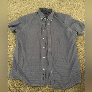Michael Kors Mens Tailored Fit Blue Plaid Short sleeve Button Up Size XL